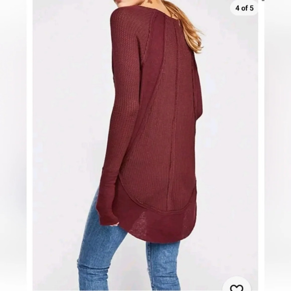 We The Free WINE LONG SLEEVE CURVED Free People CATALINA THERMAL TOP Sz Medium - Picture 5 of 8